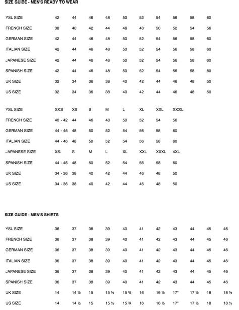 ysl jacket size chart|saint laurent size guide.